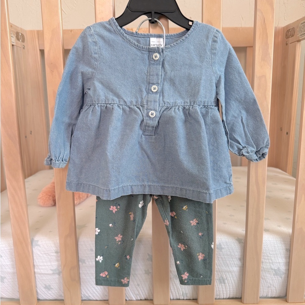 Carter's Blue Denim Button-Up Top & Leggings Set.